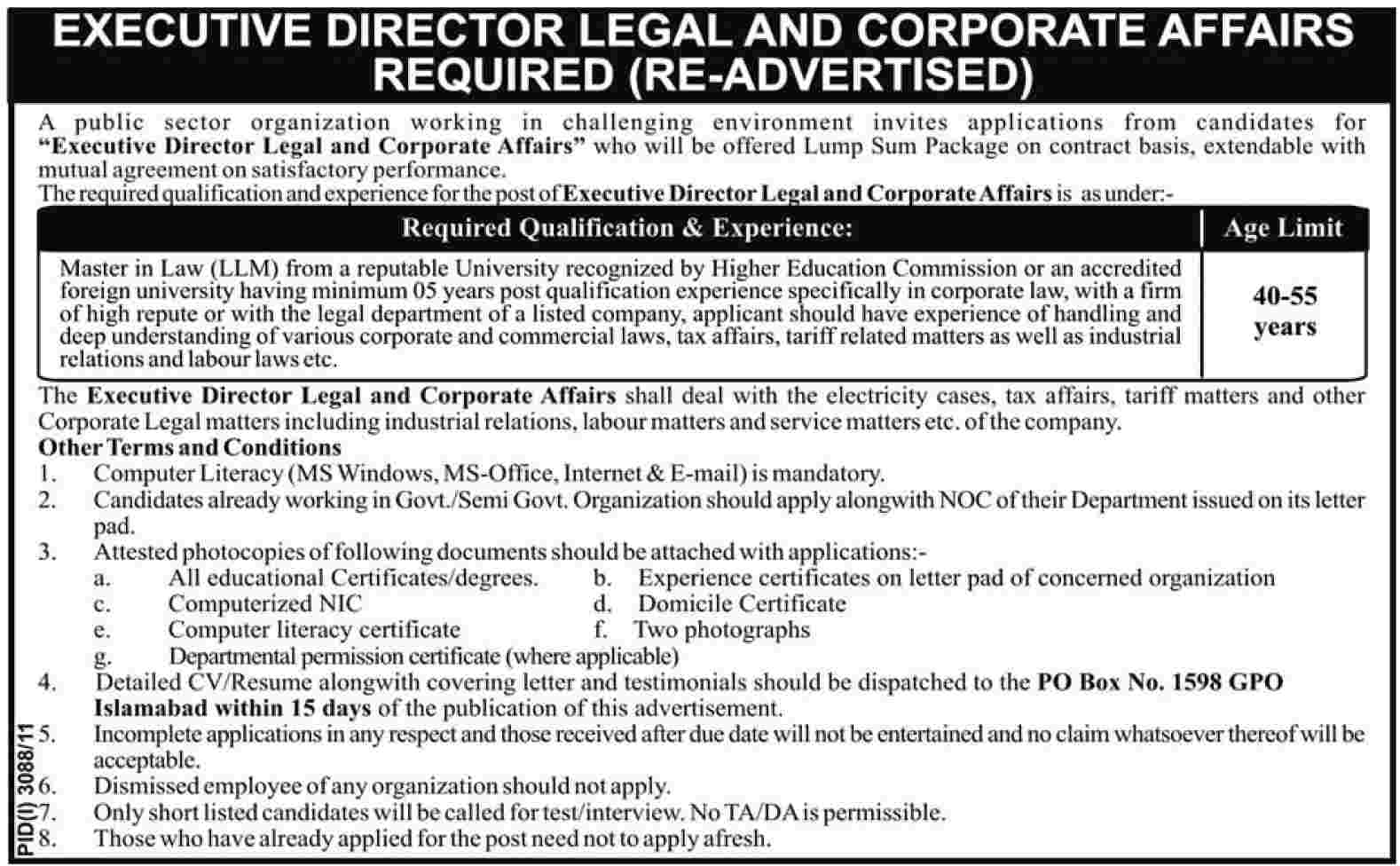 Executive Director (Legal & Corporate Affairs) Required by a Public Sector Organization