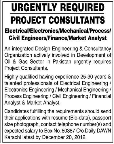 An Oil & Gas Sector Consultancy Organization Requires Project Consultants