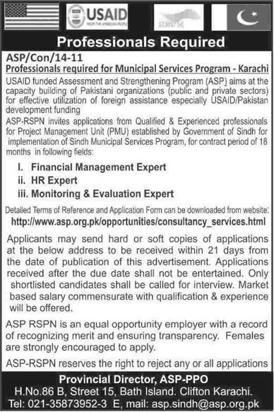 ASP USAID Jobs 2014 June for Finance, HR and Monitoring & Evaluation Expert