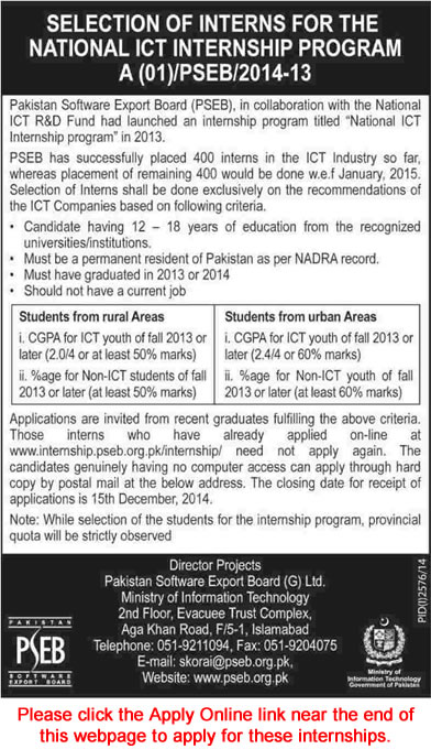 National ICT Internship Program 2014 Apply Online Pakistan Software Export Board