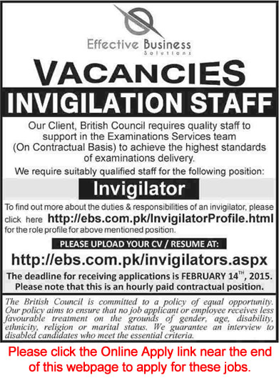 Invigilator Jobs in British Council Pakistan 2015 February Apply Online Effective Business Solutions