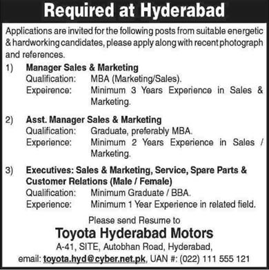 Toyota Hyderabad Motors Jobs 2015 February Sales & Marketing, Services Staff & Others