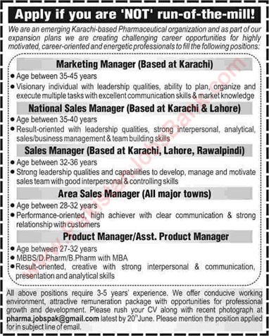 Pharmaceutical Sales and Marketing Jobs in Pakistan 2015 June Managers