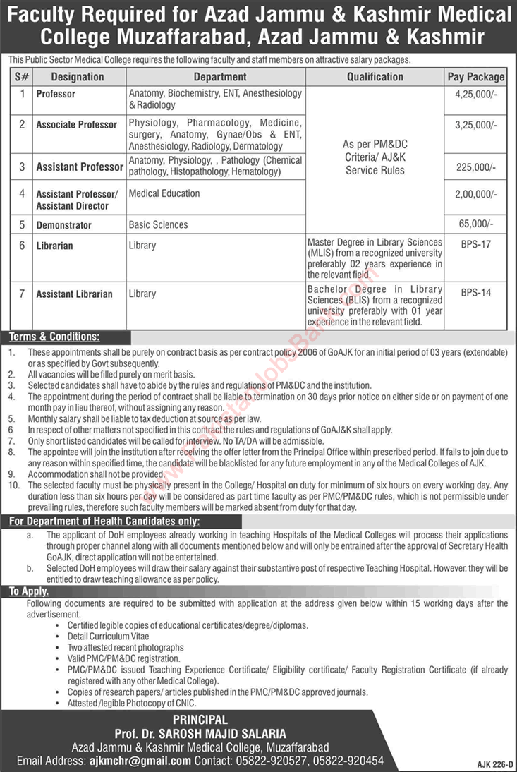 AJK Medical College Muzaffarabad Jobs 2020 January Teaching Faculty & Others Latest