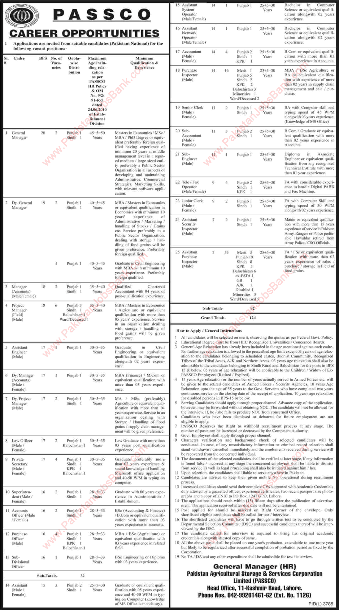 PASSCO Jobs June 2020 Pakistan Agricultural Storage and Services Corporation Latest