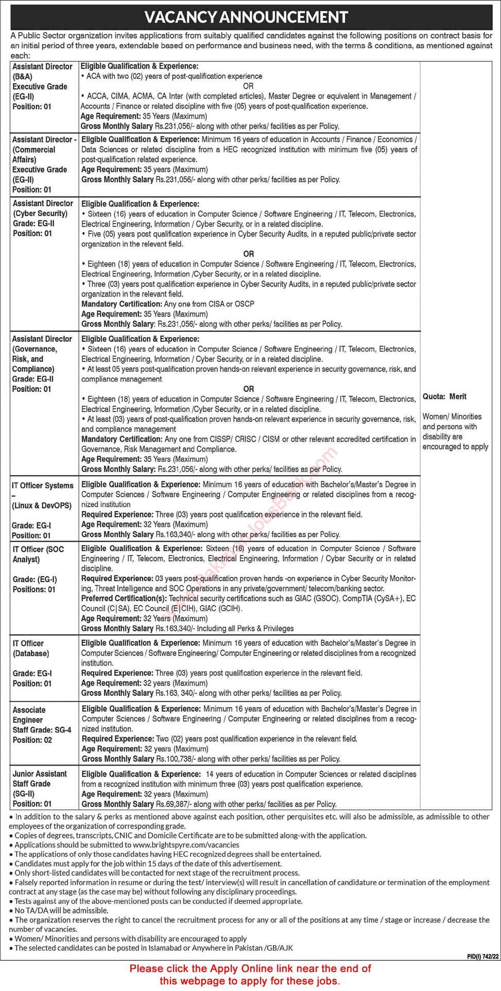 Public Sector Organization Jobs August 2022 www.brightspyre.com Apply Online Latest