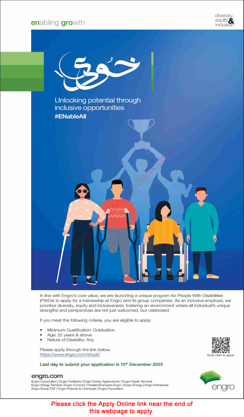 Engro Fertilizers Khudi Training Program 2023 December Apply Online for Disabled Persons Latest