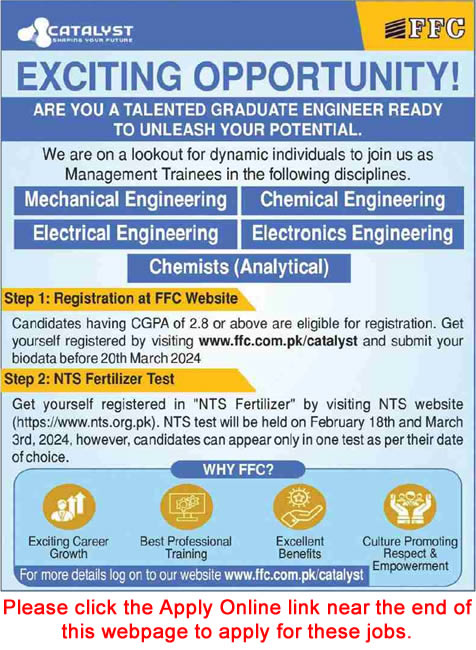 FFC Management Trainee Program 2024 Engineers at Fauji Fertilizer NTS Online Application / Registration Latest