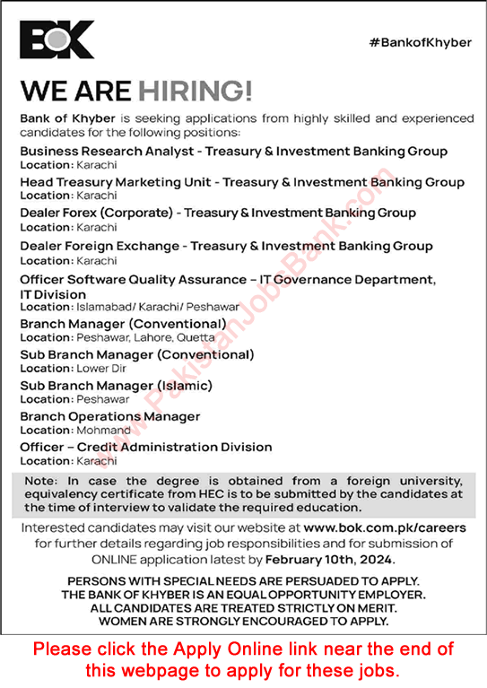 Bank of Khyber Jobs 2024 BOK Online Apply Branch Managers & Others Latest