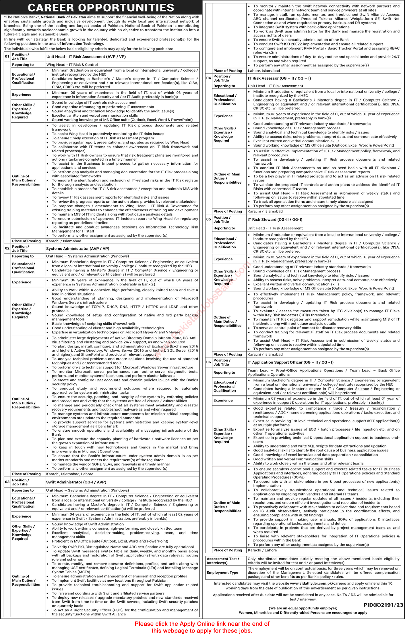 NBP IT Jobs February 2024 Apply Online National Bank of Pakistan Latest