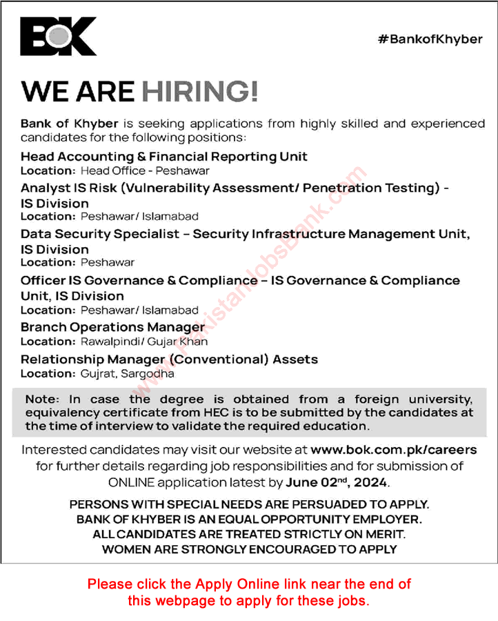 Bank of Khyber Jobs May 2024 Apply Online Operations / Relationship Managers & Others BOK Latest