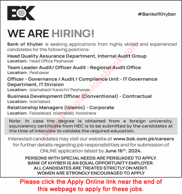 Bank of Khyber Jobs June 2024 Apply Online Relationship Managers & Others BOK Latest