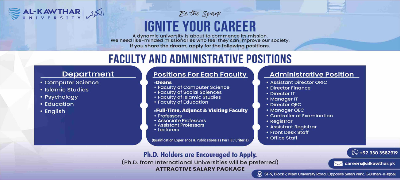 Al Kawthar University Karachi Jobs 2024 June Teaching Faculty & Others Latest