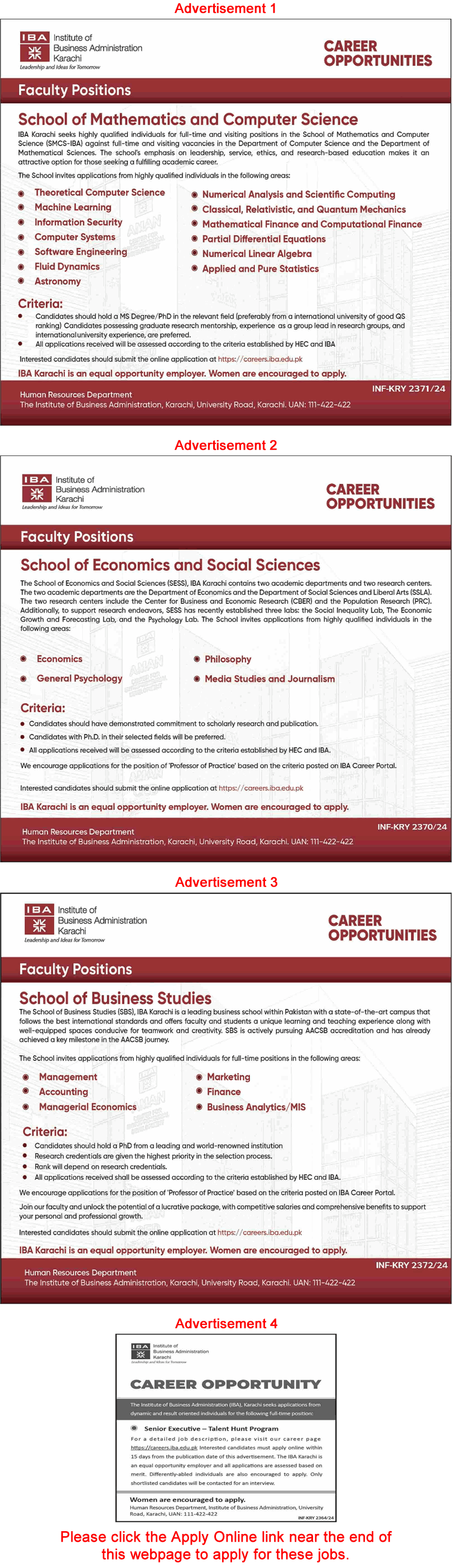 IBA Karachi Jobs July 2024 August Apply Online Teaching Faculty Institute of Business Administration Latest