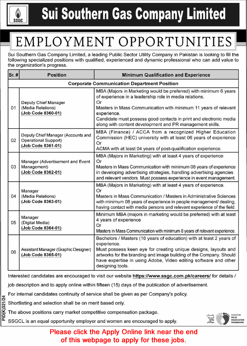SSGC Jobs August 2024 Apply Online Sui Southern Gas Company Limited Latest