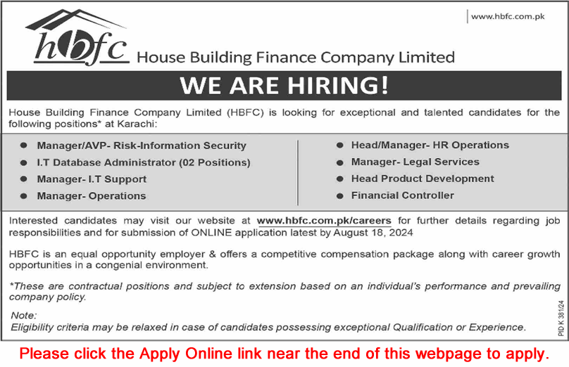 House Building Finance Company Karachi Jobs 2024 August Apply Online Database Administrators & Others HBFC Latest
