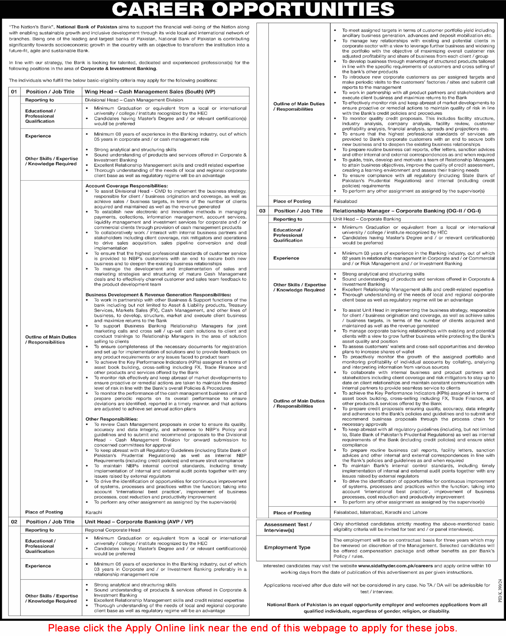 National Bank of Pakistan Jobs August 2024 NBP Apply Online Relationship Managers & Others Latest