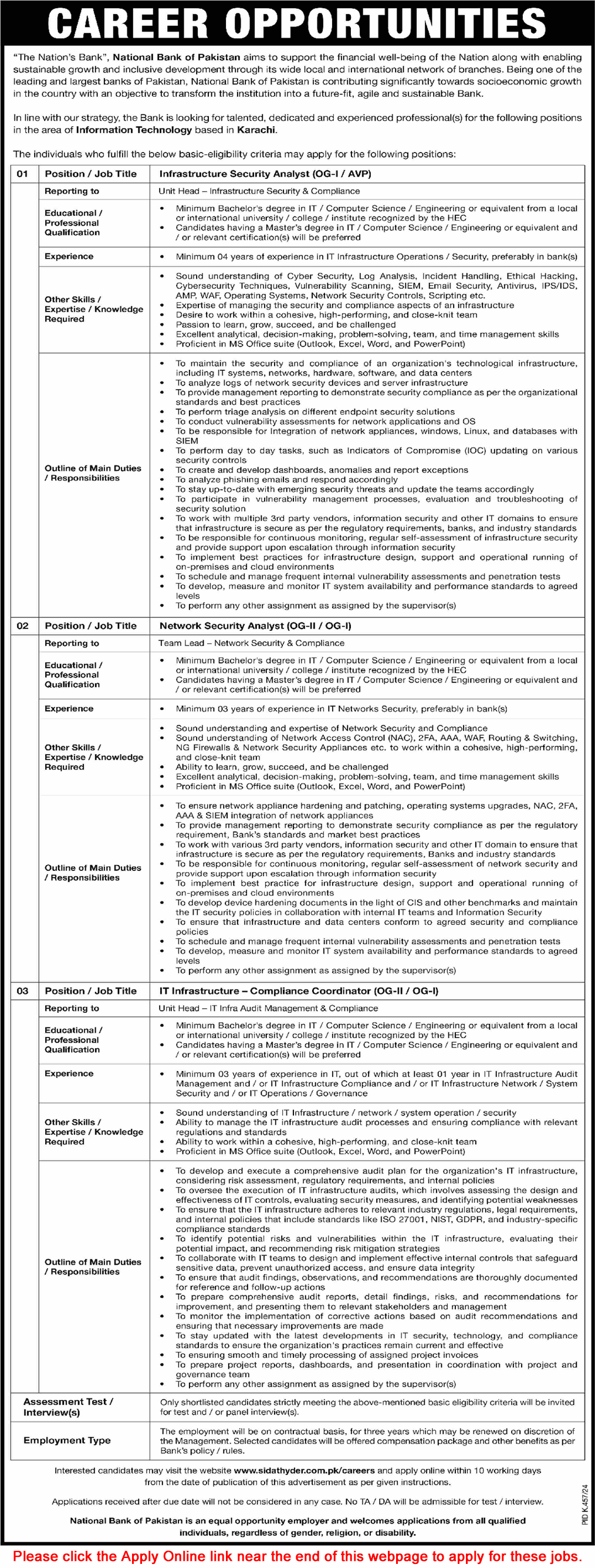 National Bank of Pakistan Jobs August 2024 Apply Online Network Security Analyst & Others NBP Latest