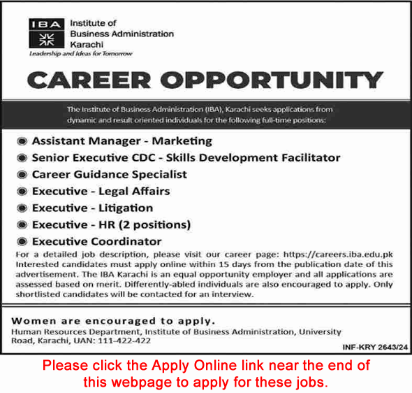 IBA Karachi Jobs August 2024 September Apply Online HR Executives & Others Latest