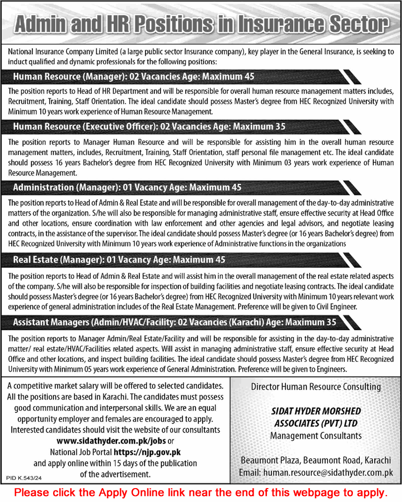 National Insurance Company Limited Karachi Jobs August 2024 September Apply Online NICL Latest