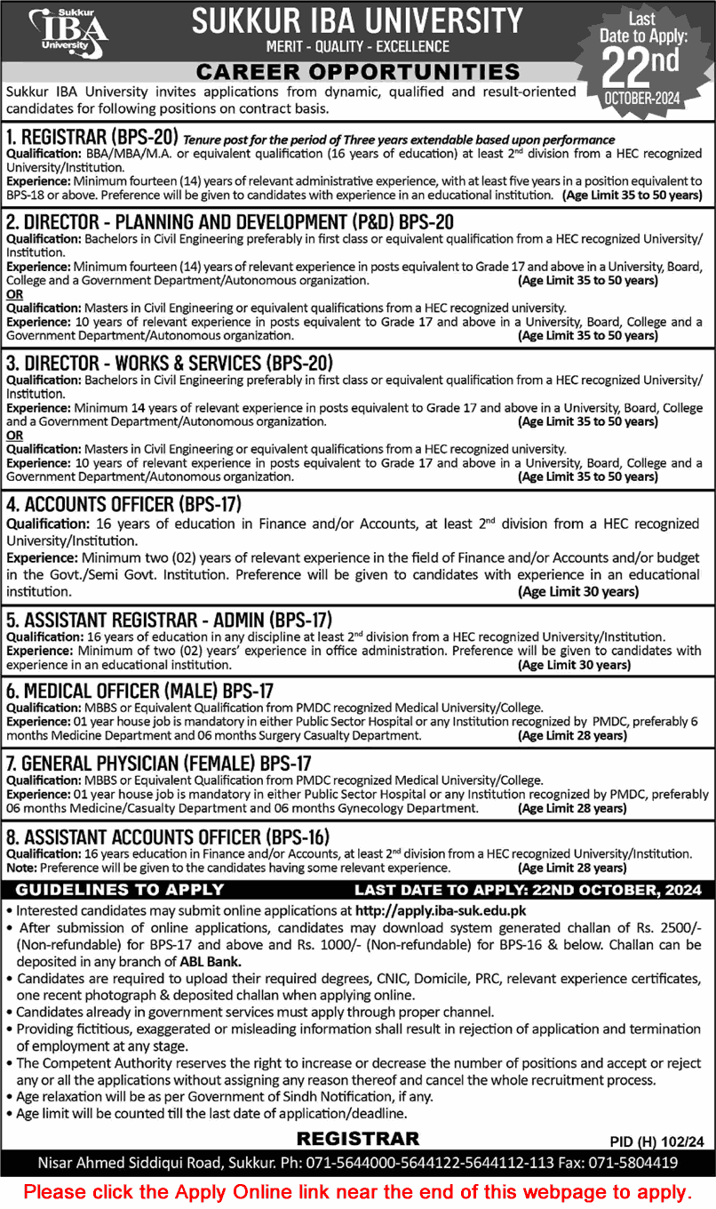 Sukkur IBA University Jobs September 2024 Apply Online Accounts Officers & Others Latest