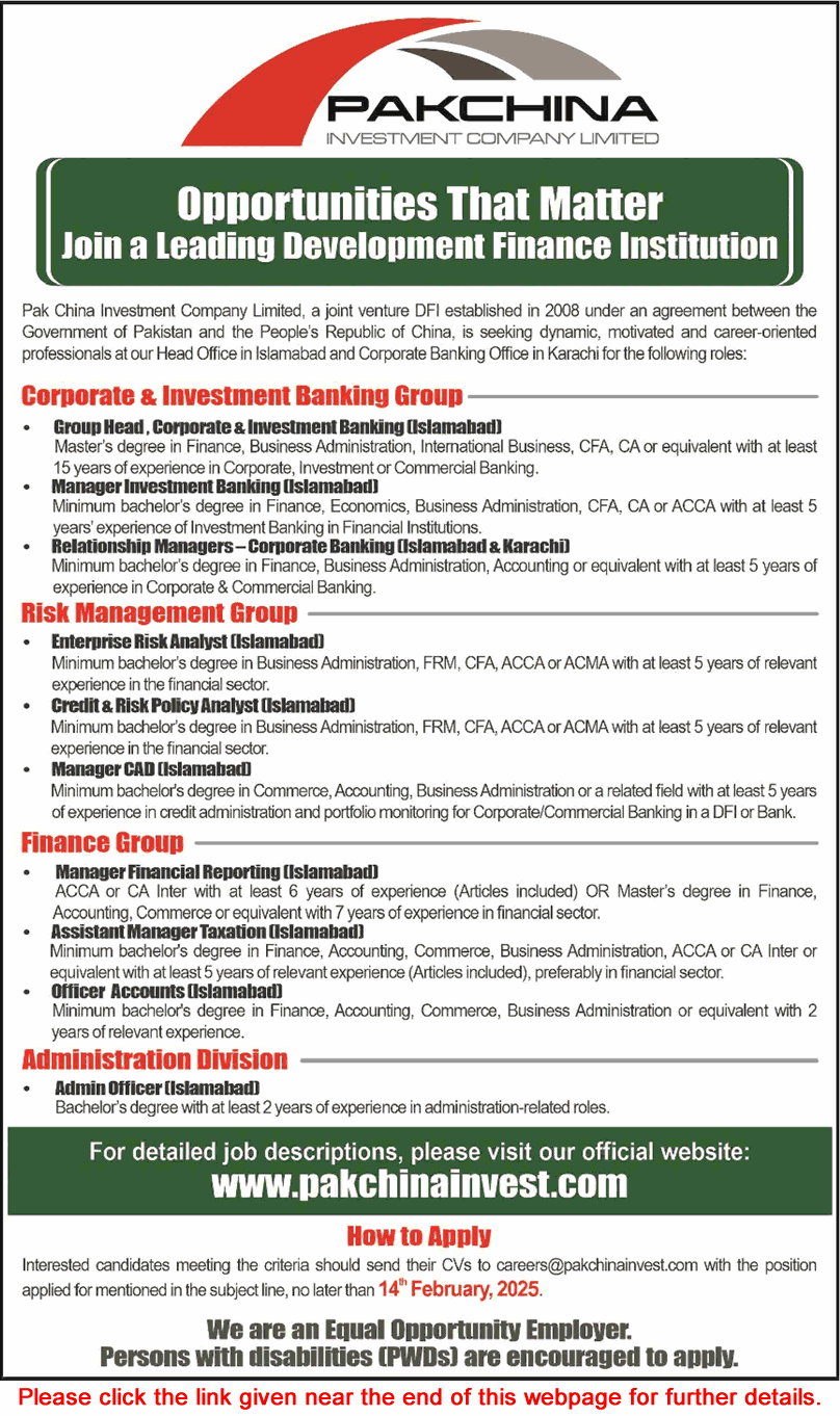 Pak China Investment Company Jobs 2025 February Relationship Managers & Others Latest