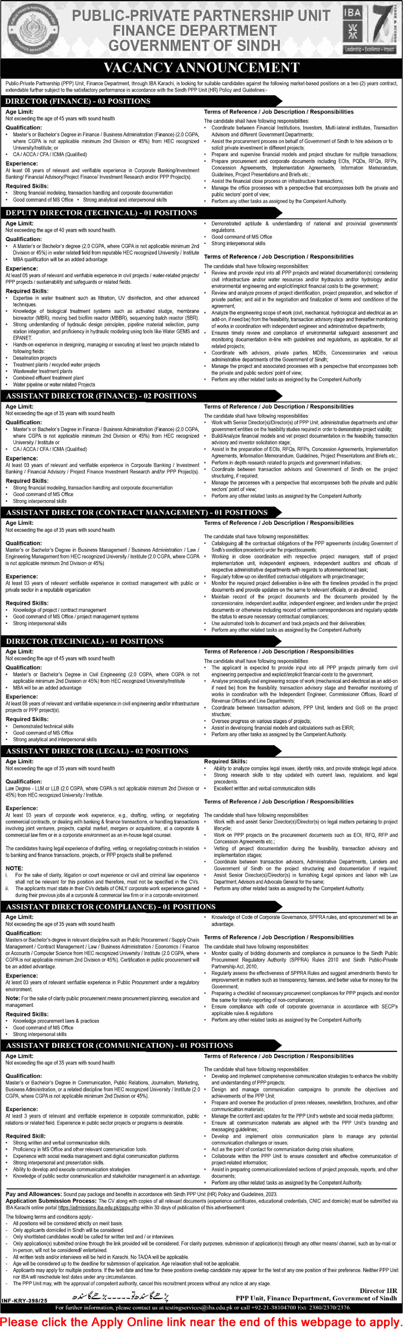 Finance Department Sindh Jobs 2025 February Apply Online Public Private Partnership Unit Latest