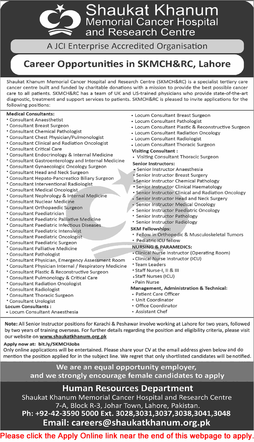 Shaukat Khanum Hospital Lahore Jobs 2025 February Apply Online Medical Consultants & Others SKMCH&RC Latest