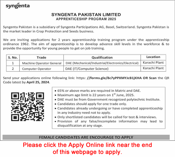 Syngenta Pakistan Apprenticeship Program 2025 April Apply Online Latest