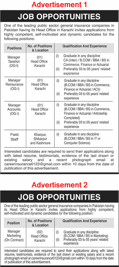 Insurance Company Jobs in Sindh May 2025 Field Staff, Marketing Managers & Others Latest