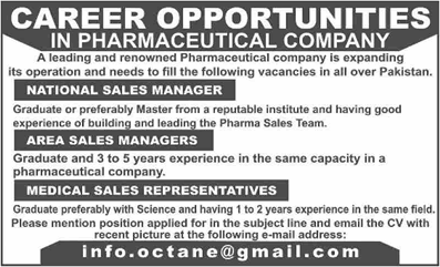 Pharmaceutical Company Jobs in Pakistan 2025 May Sales Managers & Medical Sales Representatives Latest
