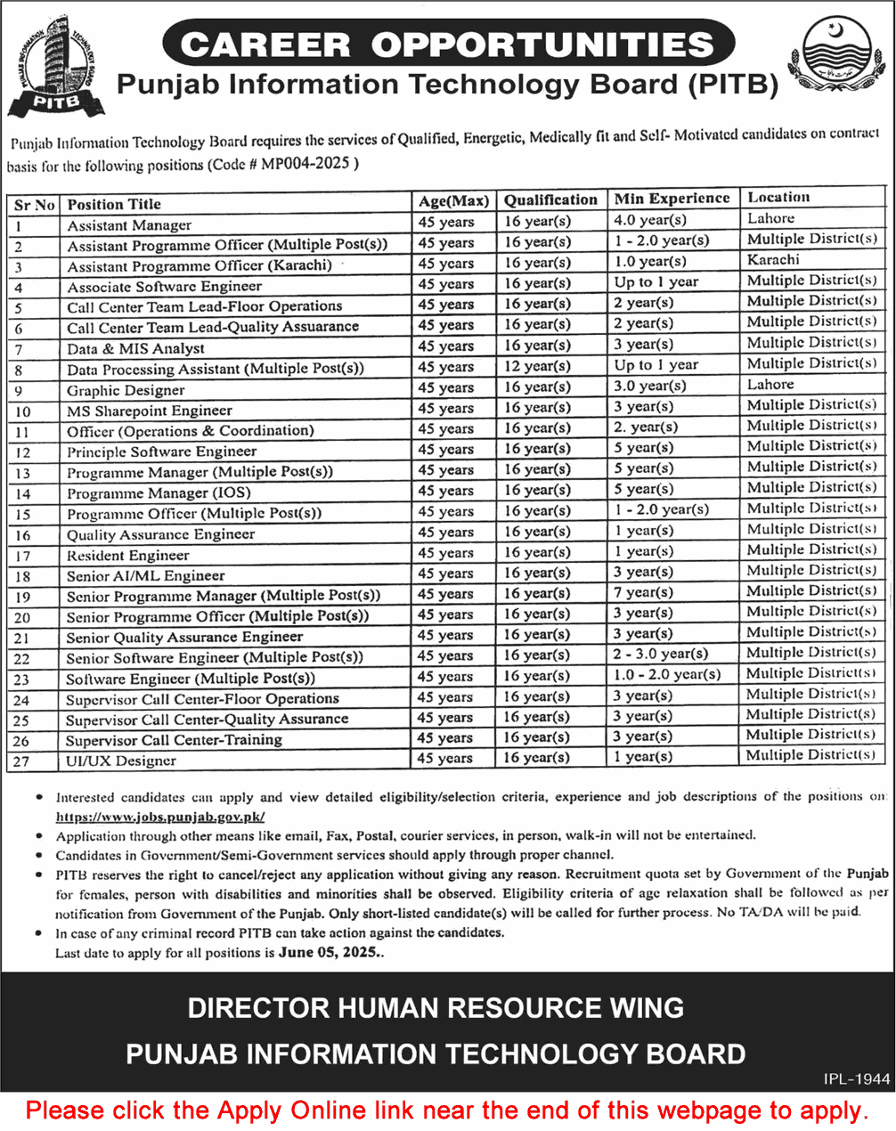 PITB Jobs May 2025 Apply Online Punjab Information Technology Board Latest