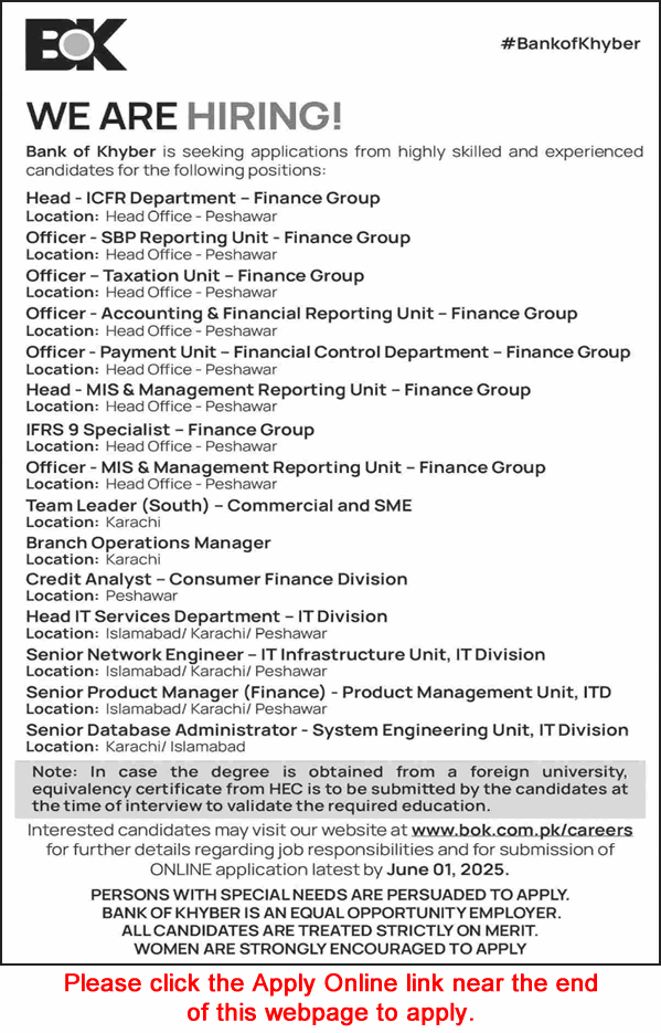 Bank of Khyber Jobs May 2025 Apply Online Network Engineers, Product Managers & Others BOK Latest