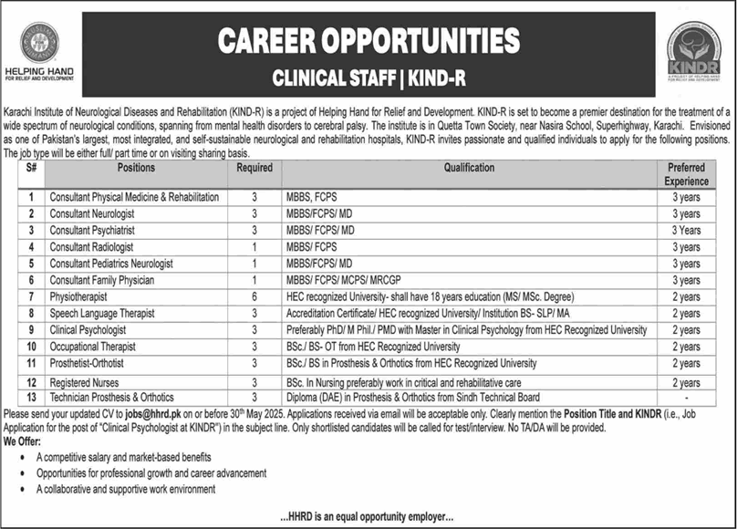 Karachi Institute of Neurological Diseases and Rehabilitation Jobs May 2025 Physiotherapist, Nurses & Others KINDR Latest