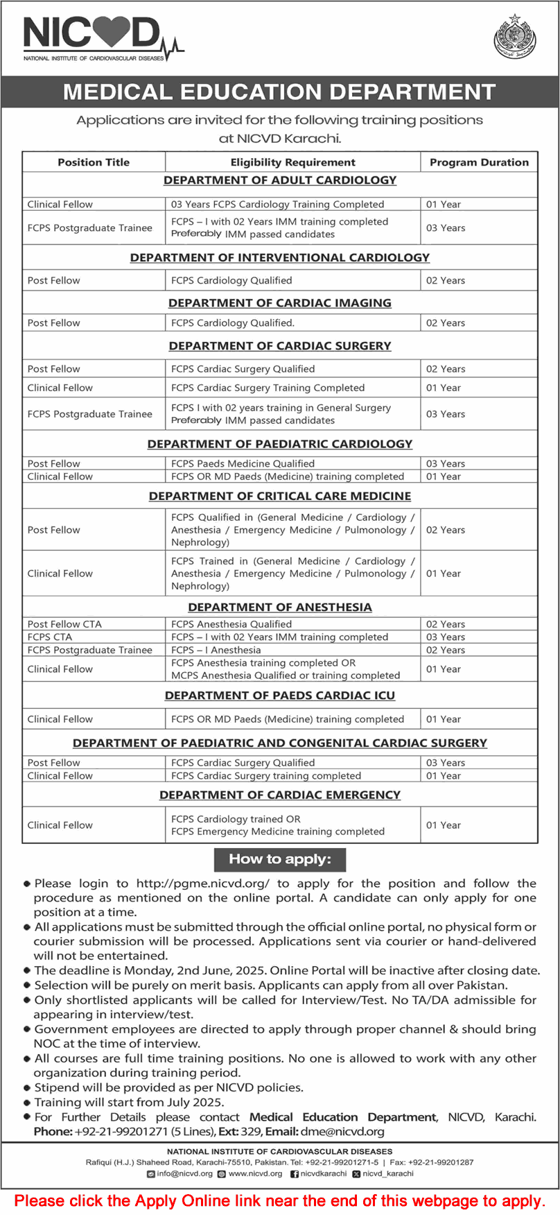 NICVD Jobs May 2025 Apply Online Postgraduate Trainees & Fellows Latest