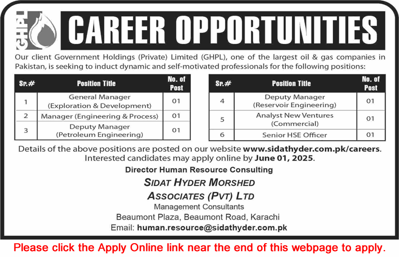Government Holdings Pvt Ltd Islamabad Jobs 2025 May GHPL Apply Online Latest