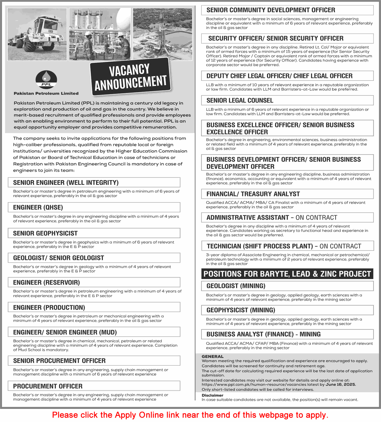 Pakistan Petroleum Limited Jobs June 2025 PPL Apply Online Engineers, Technicians & Others Latest