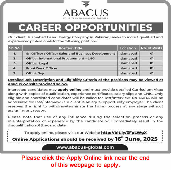 ABACUS Islamabad Jobs June 2025 Apply Online Sales Officers, Front Desk Officer & Others Latest