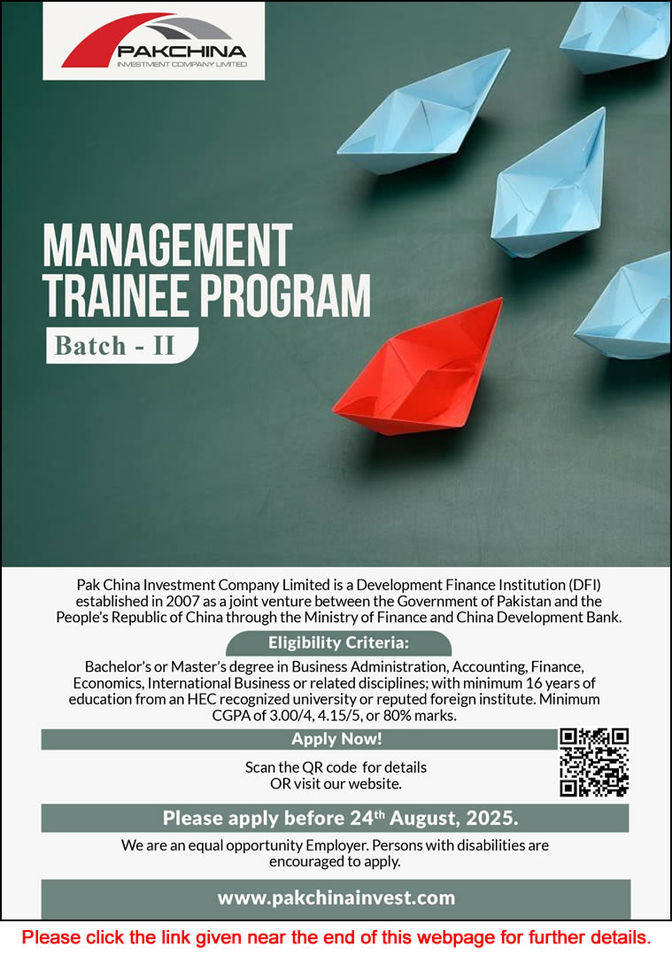 Pak China Investment Company Management Trainee Program 2025 August Apply MTO Latest
