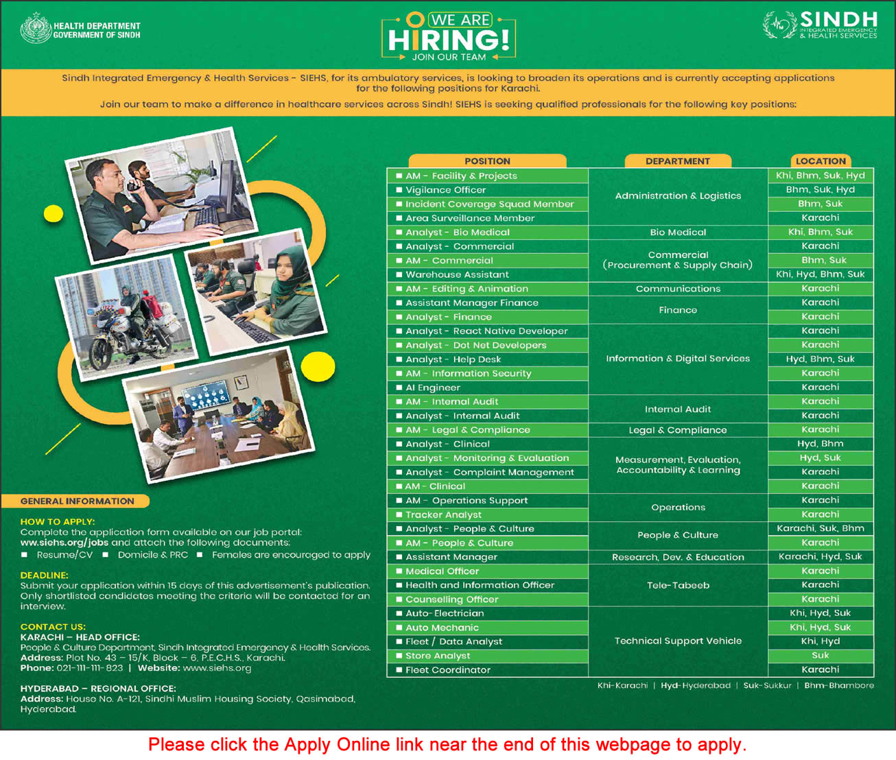 Sindh Integrated Emergency and Health Services Jobs 2025 August Apply Online SIEHS Health Department Latest