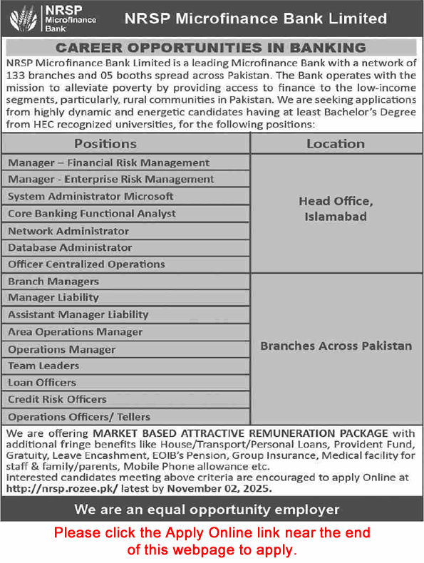NRSP Microfinance Bank Jobs October 2025 Apply Online Loan Officers, Branch Managers & Others Latest