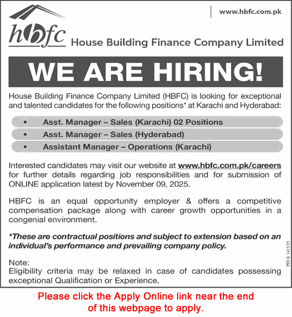 Assistant Manager Jobs in House Building Finance Company October 2025 November Apply Online HBFC Latest