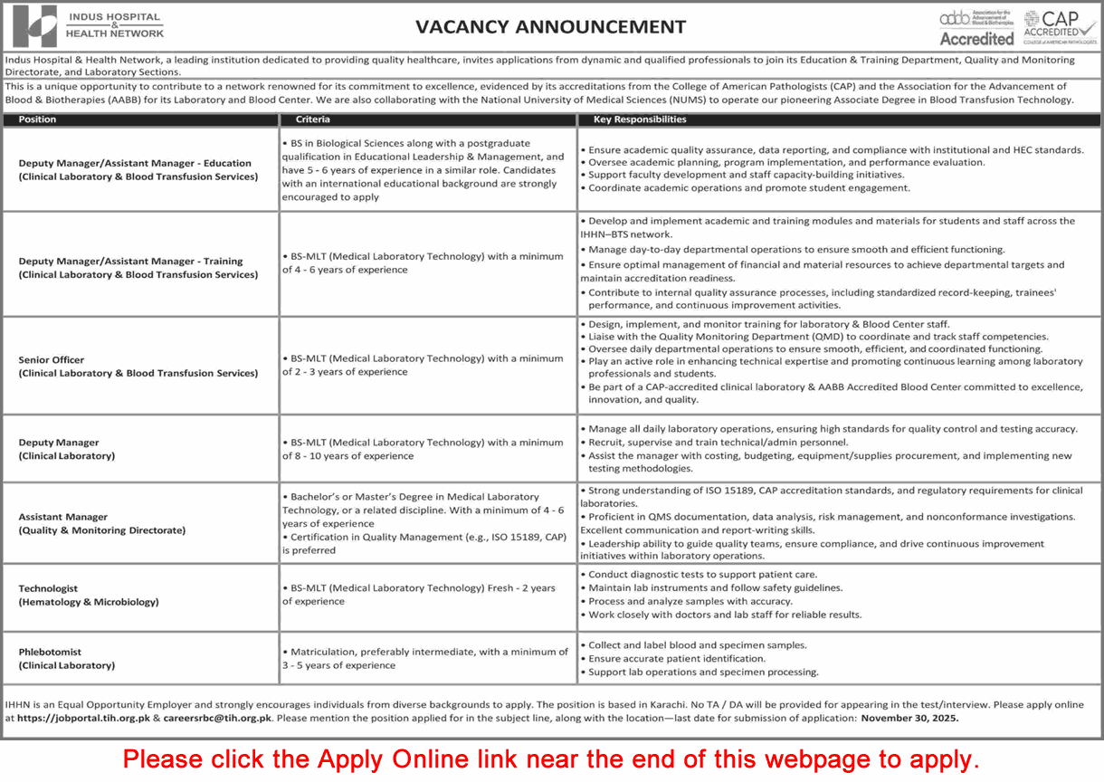 Indus Hospital Karachi Jobs November 2025 Apply Online Medical Consultants & Senior Registrars Latest