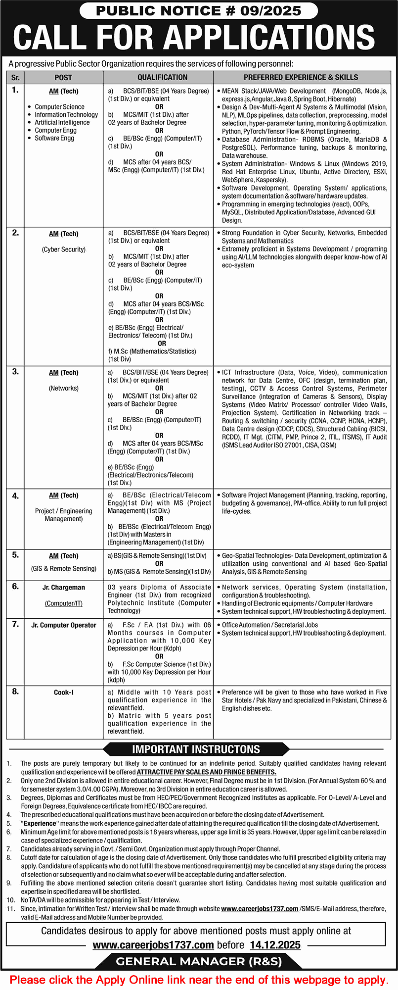 Public Sector Organization Jobs November 2025 December careerjobs1737 com Apply Online NDC / NESCOM Latest