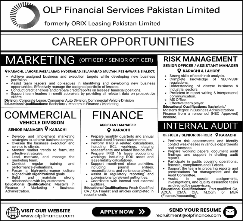 OLP Financial Services Pakistan Limited Jobs 2025 November / December Marketing Officers & Others Latest
