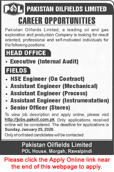 Pakistan Oilfields Limited Jobs 2026 Apply Online Assistant Engineers & Others POL Latest