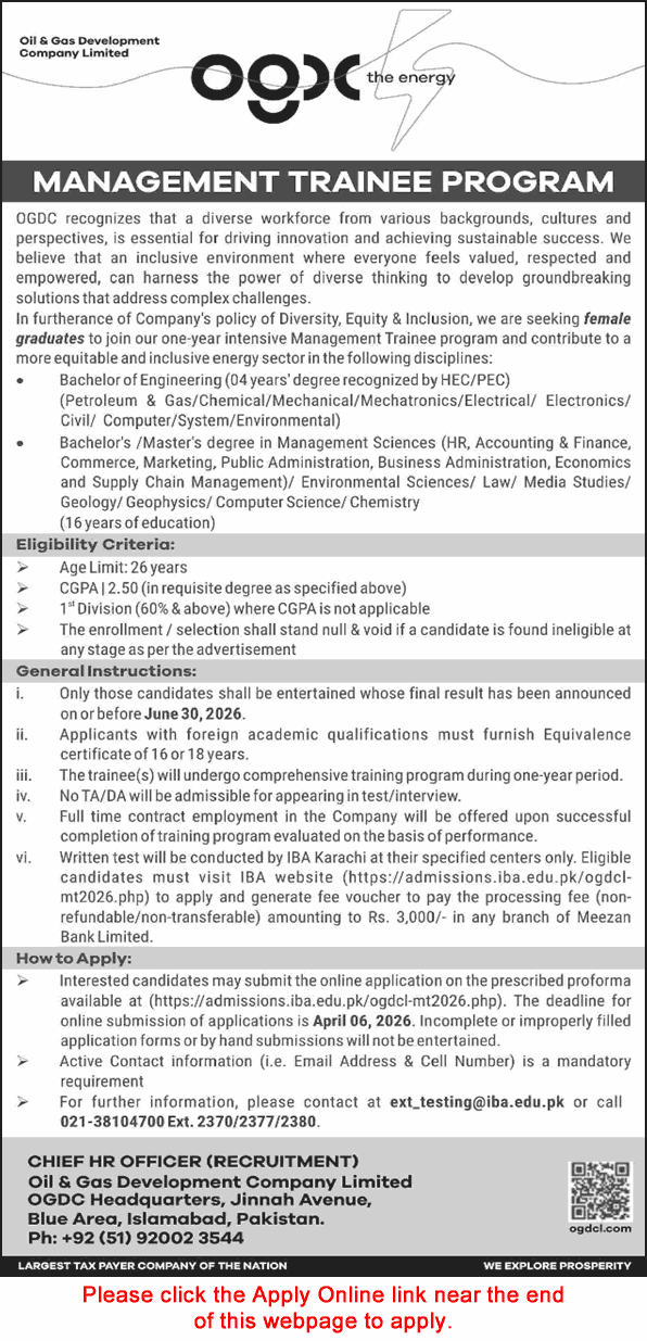 OGDCL Management Trainee Program 2026 March Apply Online MTO Jobs Latest