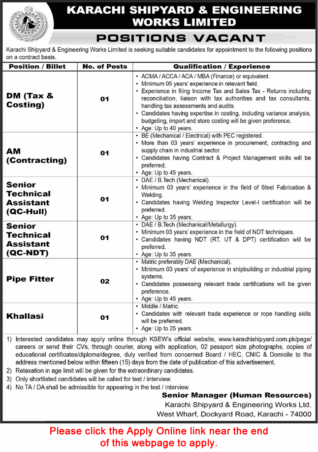 Karachi Shipyard and Engineering Works Jobs March 2026 April Apply Online Technical Assistants & Others KSEW Latest