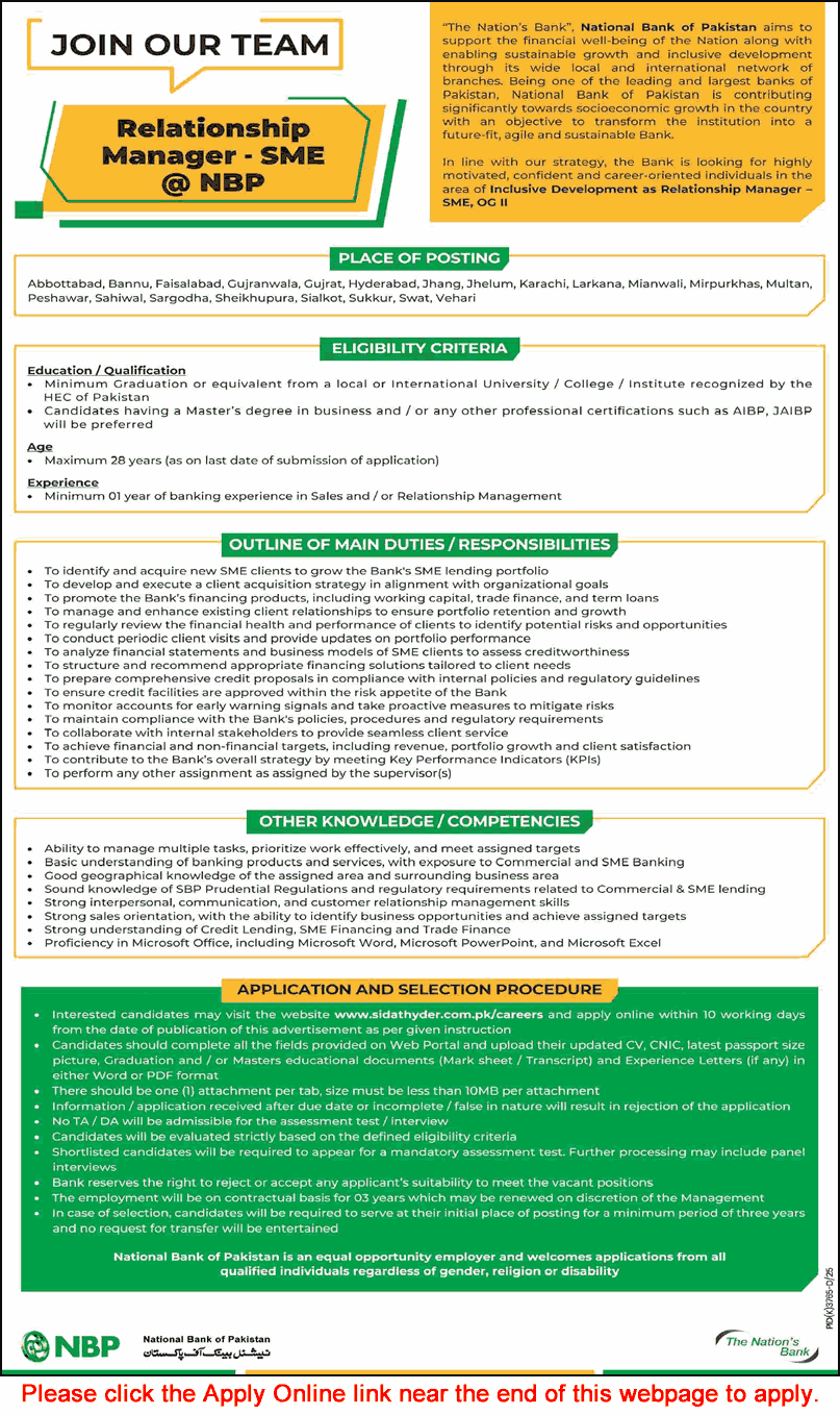 Relationship Manager Jobs in National Bank of Pakistan June 2026 Apply Online NBP Latest