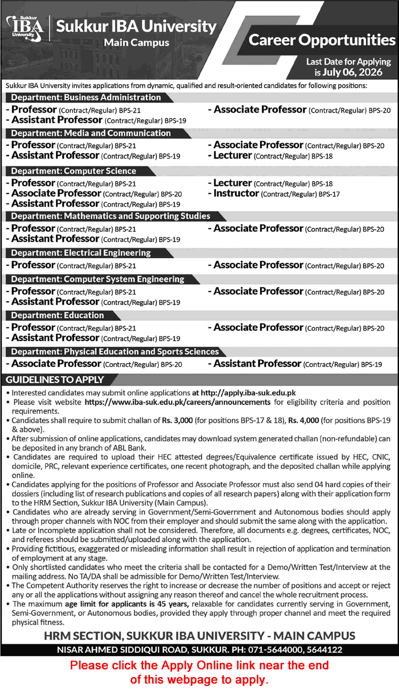 Sukkur IBA University Jobs June 2026 Apply Online Teaching Faculty Latest